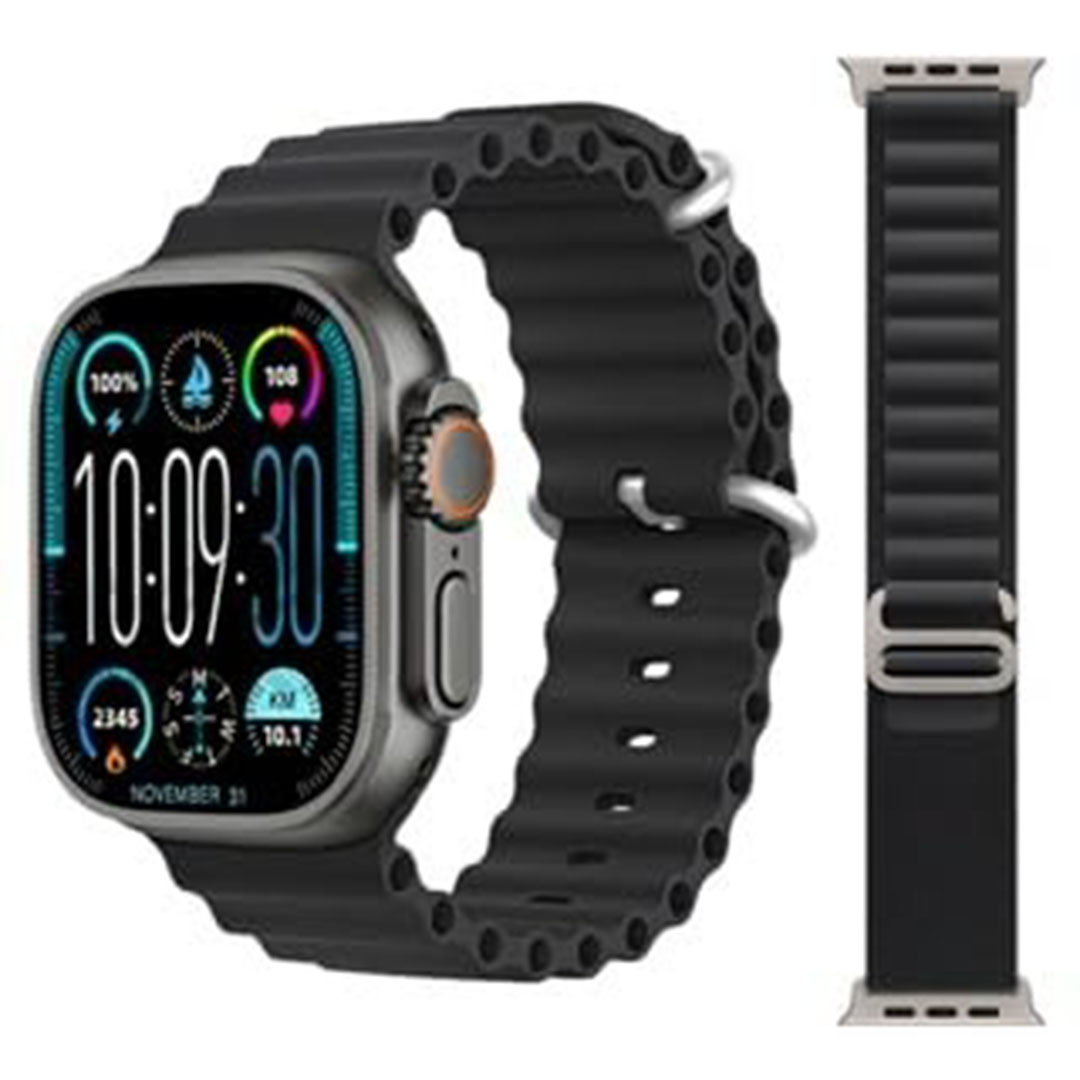 ساعة ذكية T10 ULTRA 2 بشاشة كبيرة HD - 2.19 بوصة - أسود