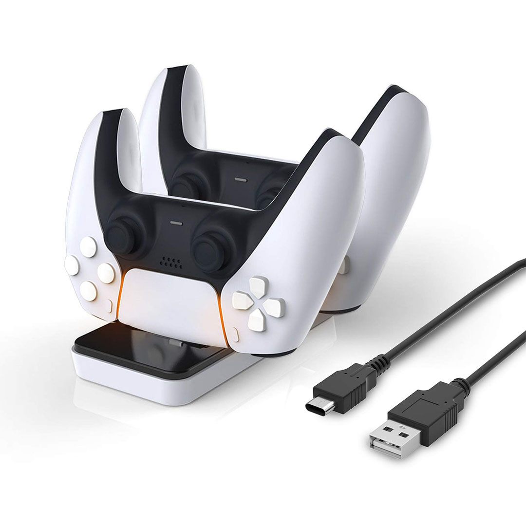 محطة شحن وحدة تحكم بلاي ستيشن 5 بيضاء