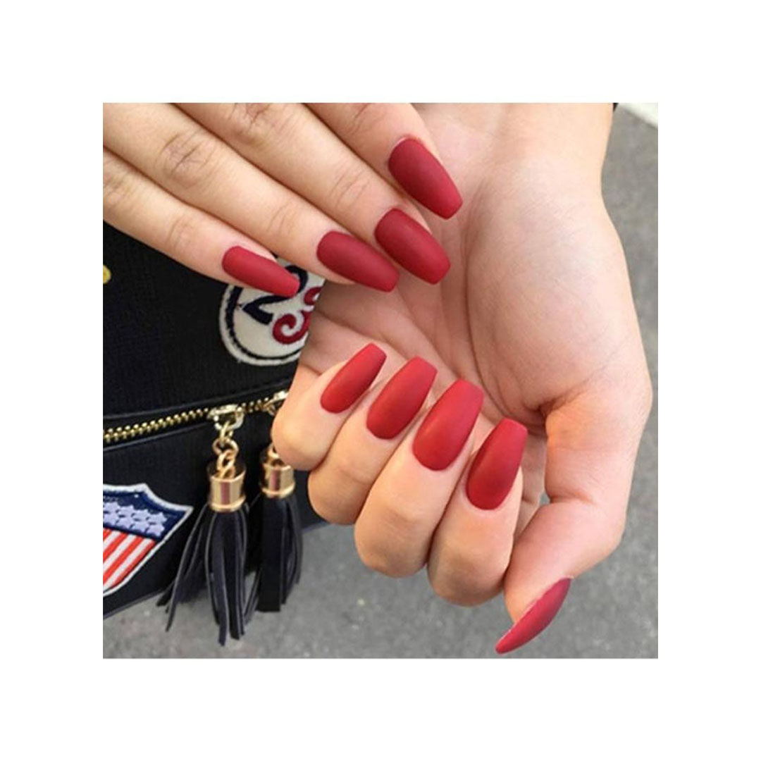 طقم أظافر صناعية 24 قطعة - احمر