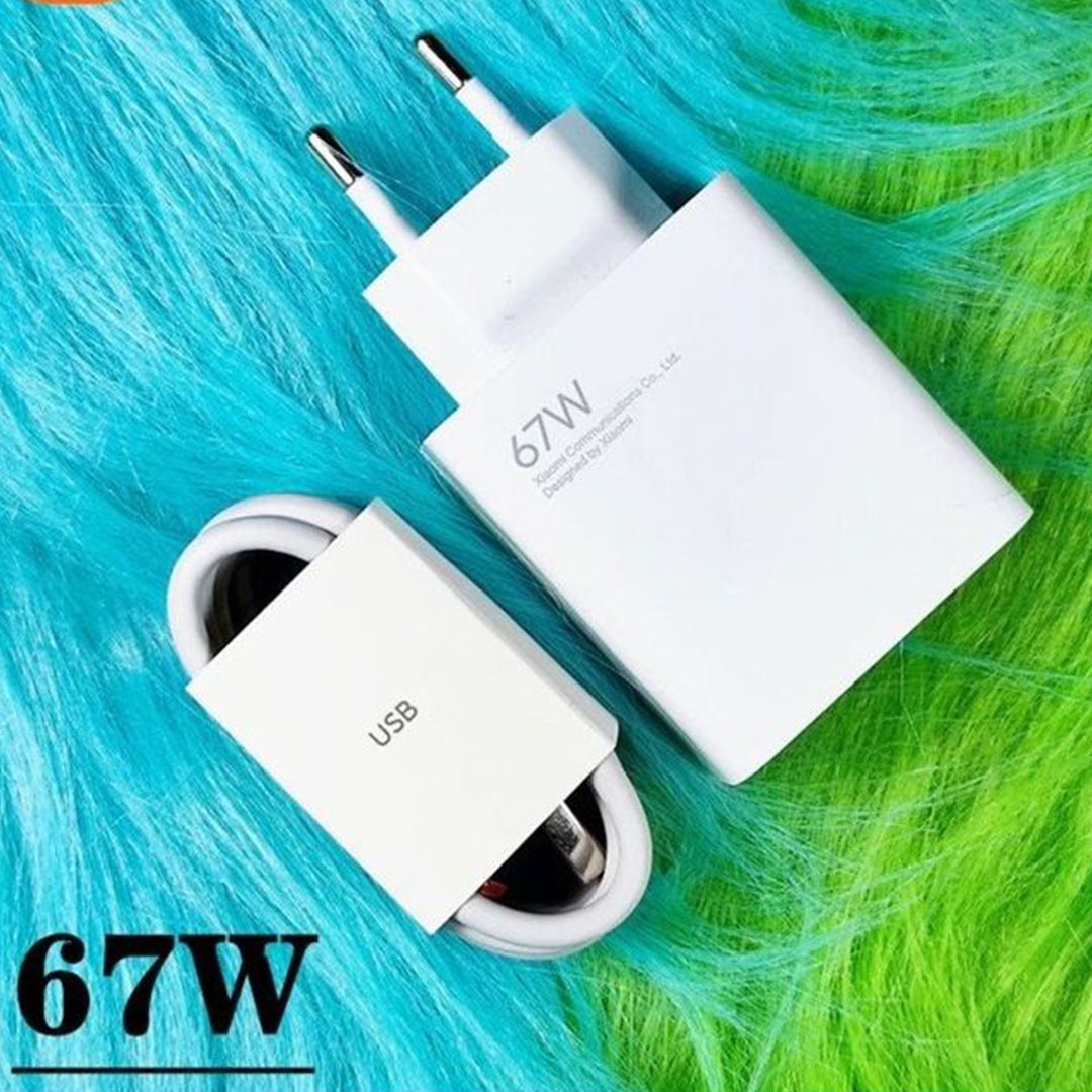 شاحن شاومي مع كابل - USB / Type-C سريع - 67 وات - أبيض