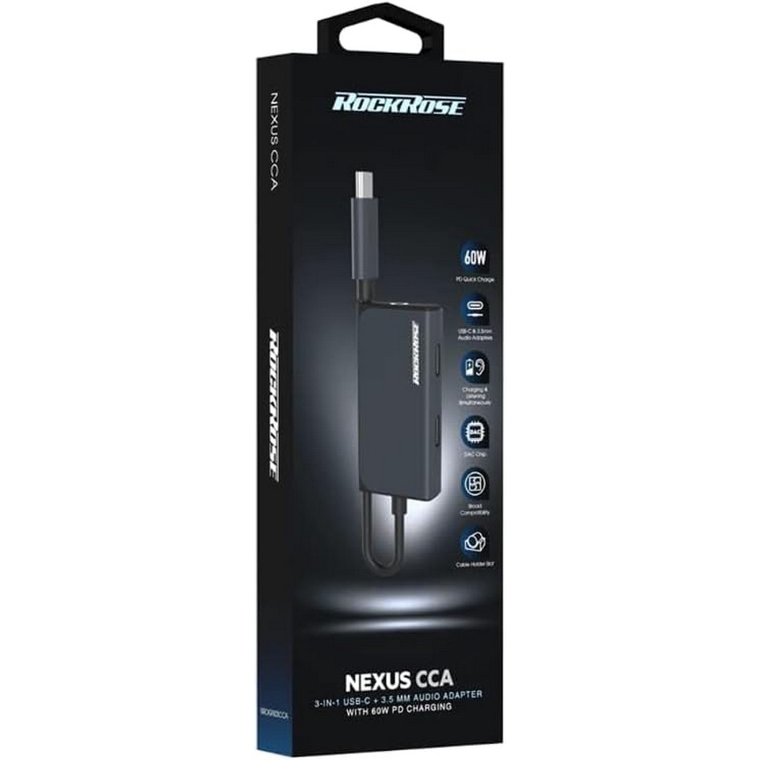 محول صوت 3 في 1 روك روز USB-C - أسود - RROGN03CCA