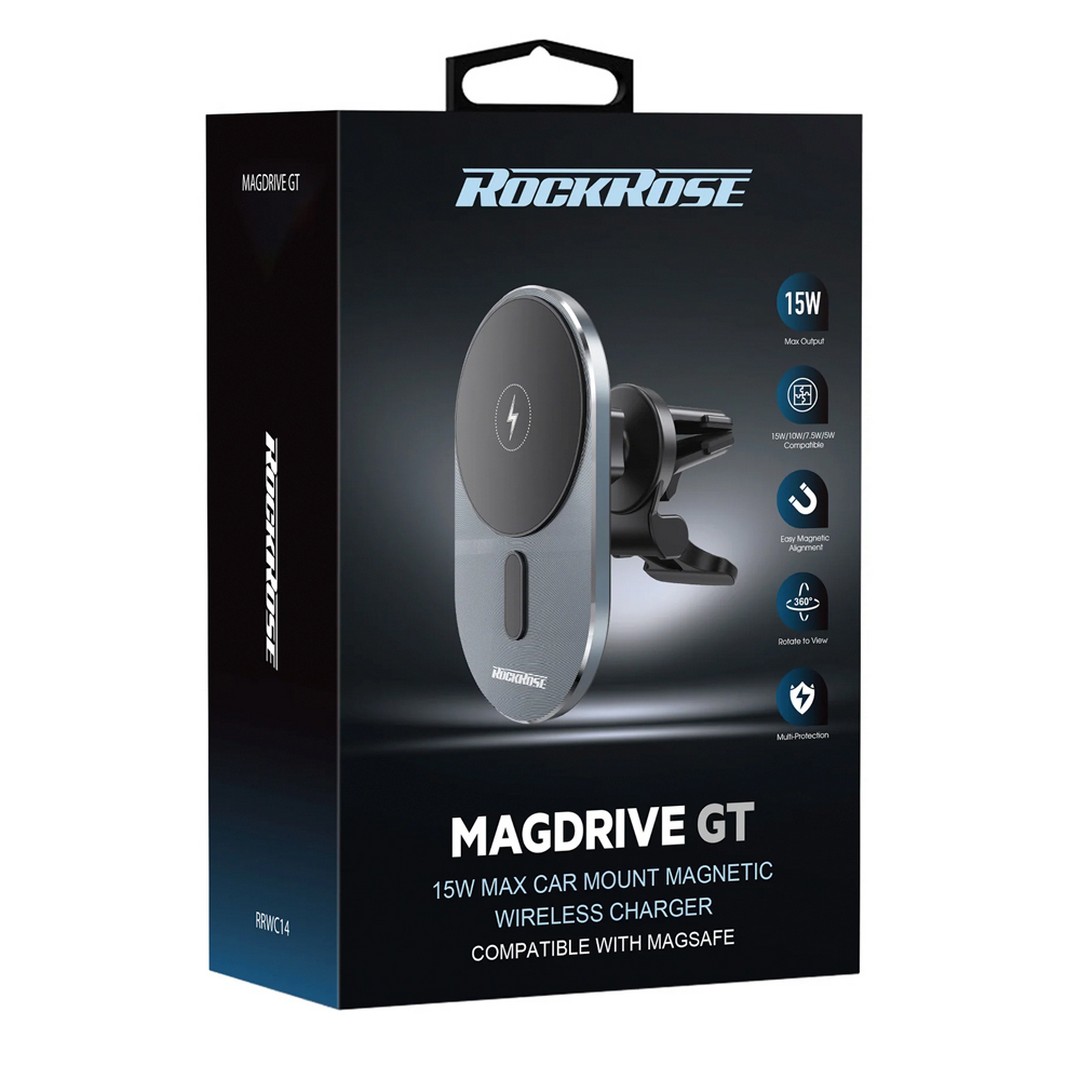 شاحن لاسلكي روك روز مغناطيسي - 15 وات - رمادي