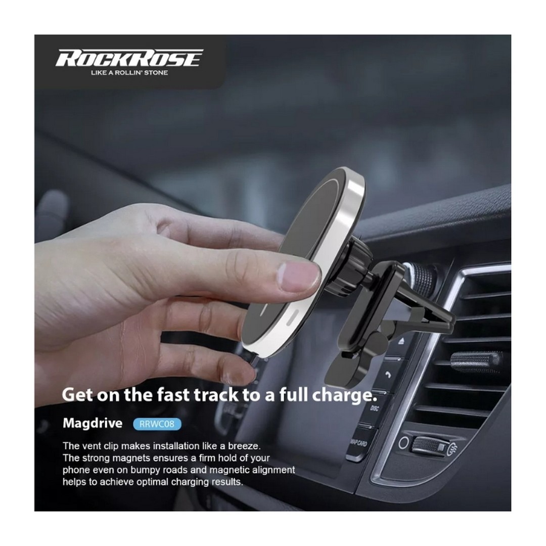 شاحن لاسلكي مغناطيسي للسيارة روك روز ماج درايف - 15 وات - أسود