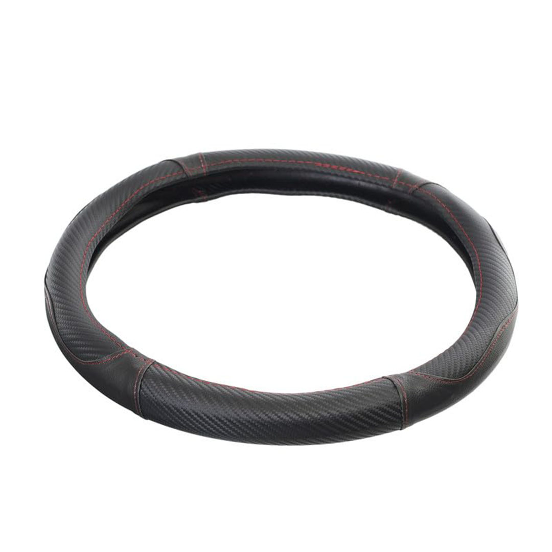 غطاء طارة دركسيون من الجلد وألياف الكربون - أسود/أحمر