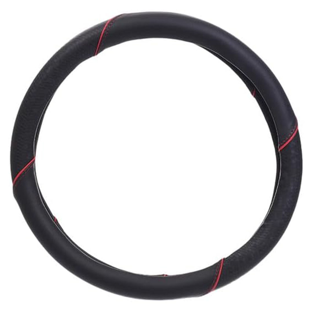 غطاء طارة دركسيون من الجلد والمطاط - أسود وأحمر