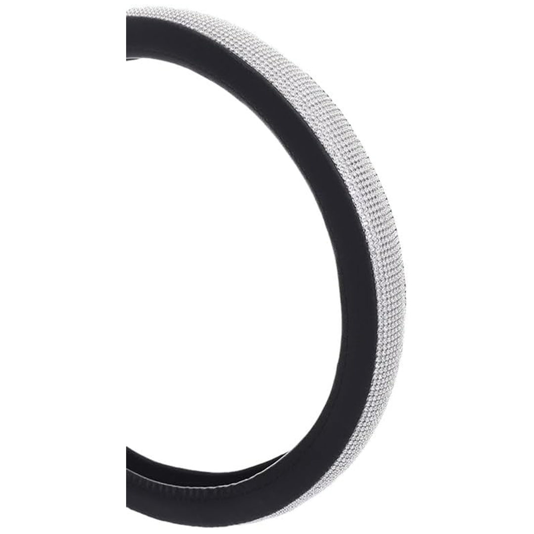 غطاء عجلة القيادة من الجلد الماسي - 15 إنش - أسود/فضي