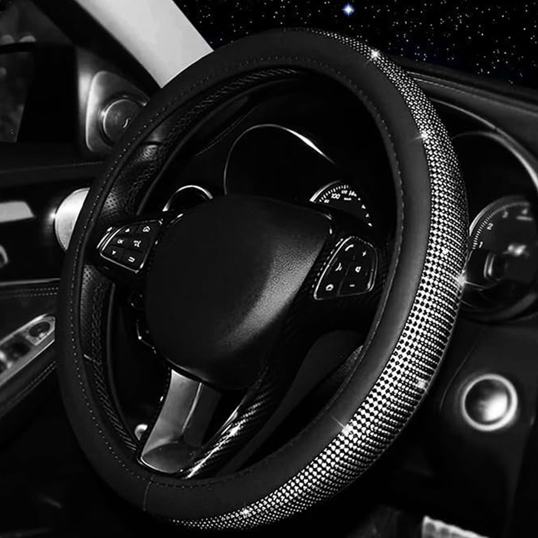 غطاء عجلة القيادة من الجلد الماسي - 15 إنش - أسود