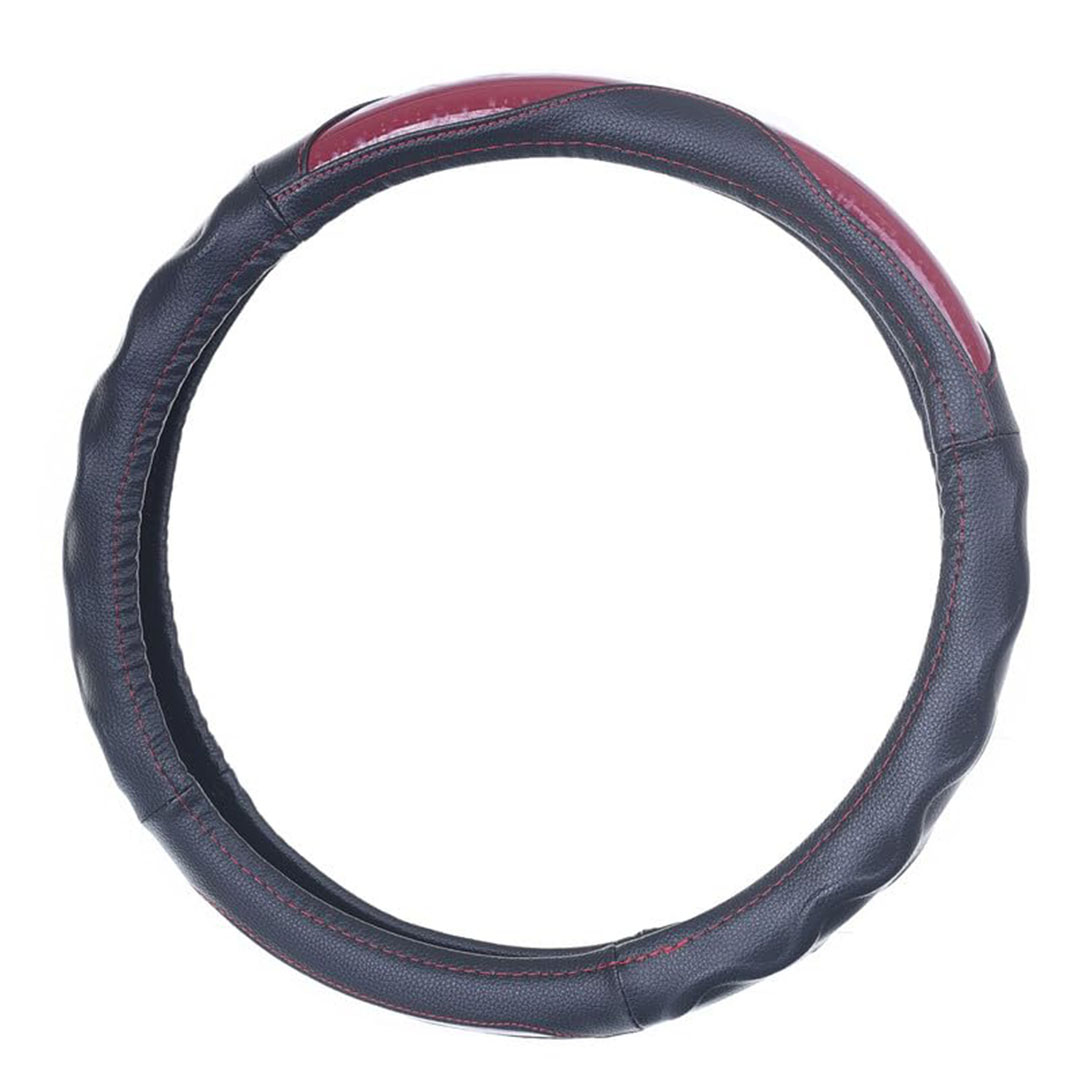 غطاء طارة دركسيون من الجلد والمطاط وألياف الكربون - أحمر