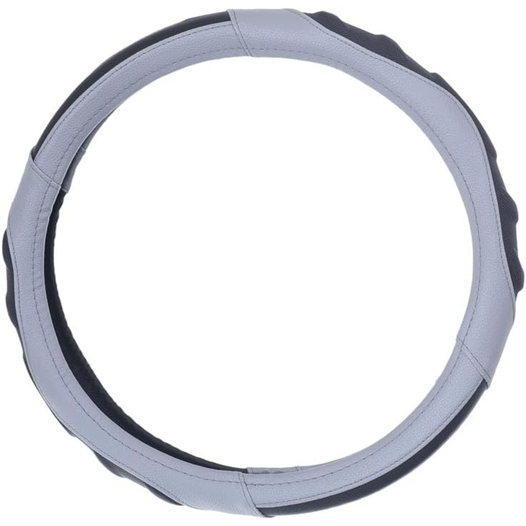 غطاء عجلة القيادة من الجلد والمطاط - رمادي