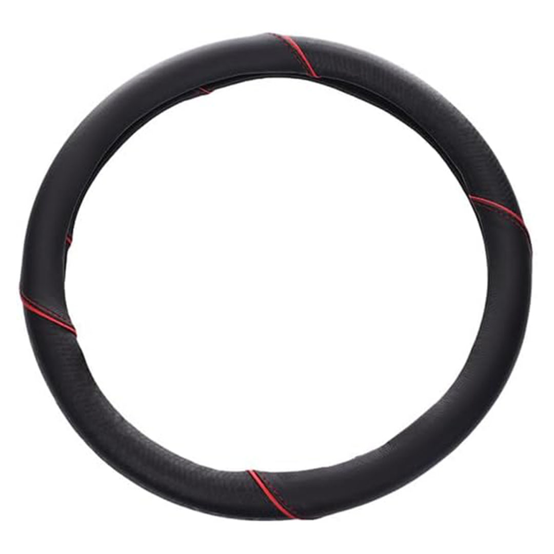 غطاء طارة دركسيون من الجلد والمطاط - أسود وأحمر