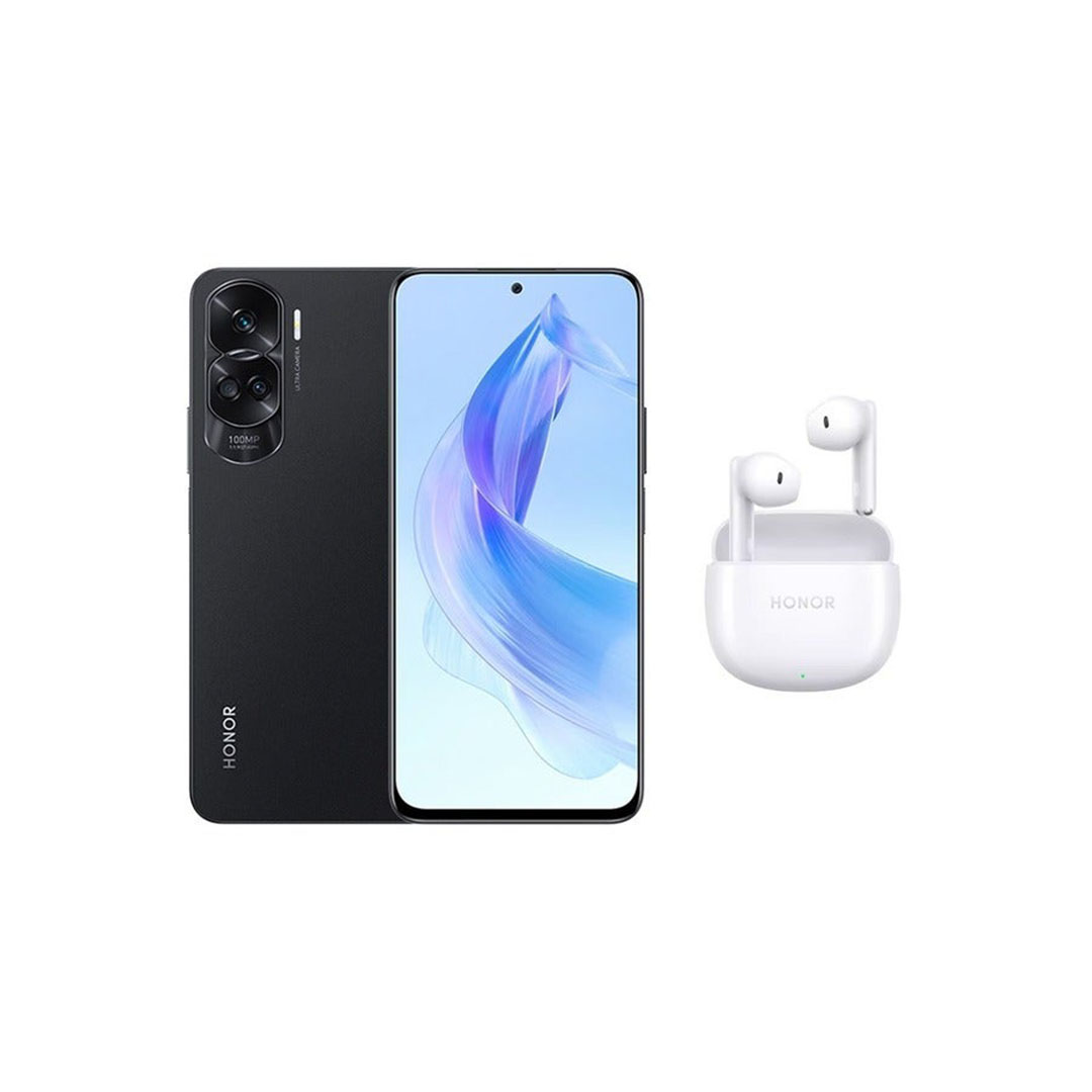 هونر 90 لايت مع X6 Earbuds ايربودز - 256/8 جيجا - شريحتين - 5G - أسود - iq-23