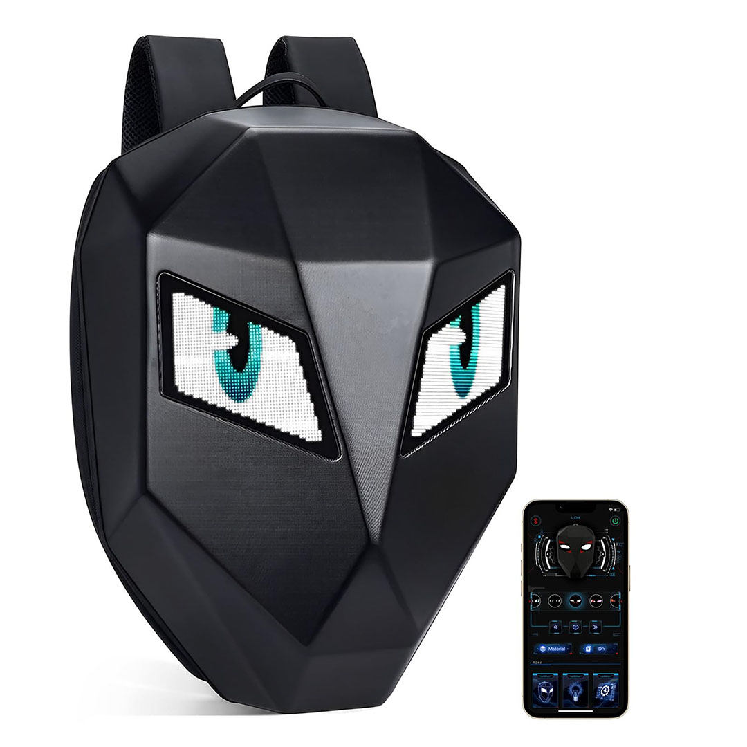 شنطة ظهر للدراجة النارية باضاءة LED قابلة للبرمجة - أسود