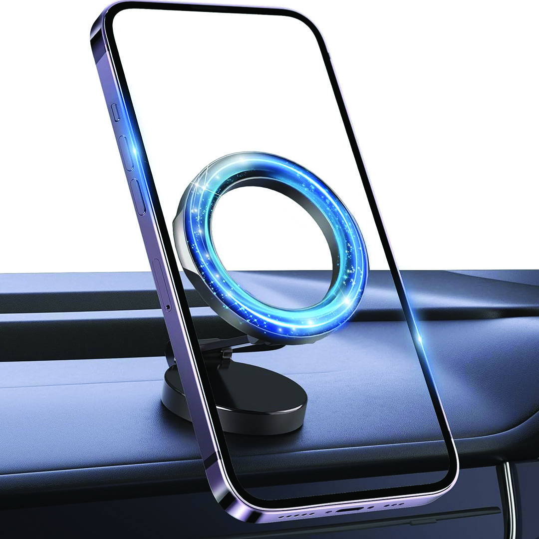 حامل مغناطيسي وشاحن لاسلكي للعربيه - فضي