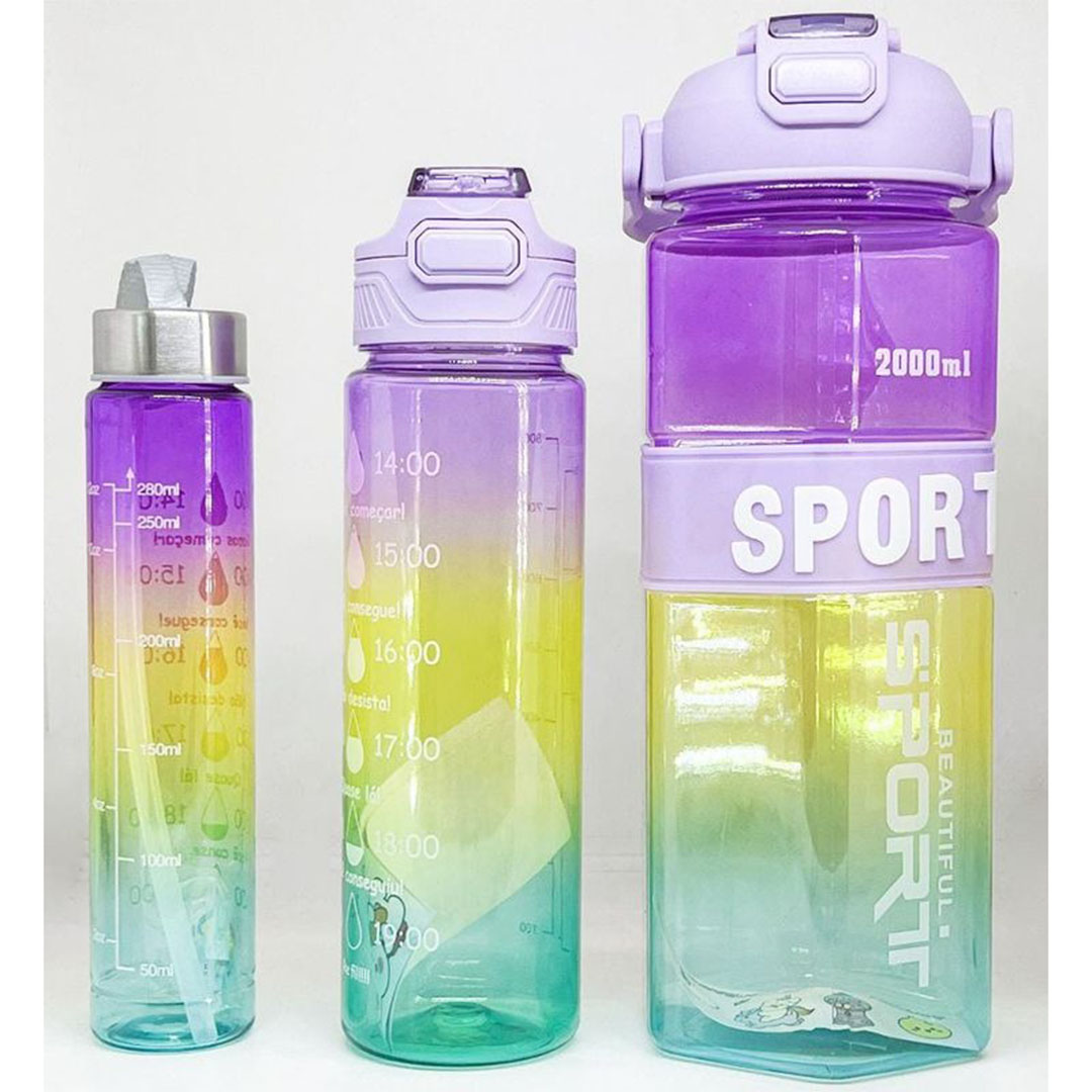 طقم زجاجات 3 قطع بأحجام مختلفة - موف