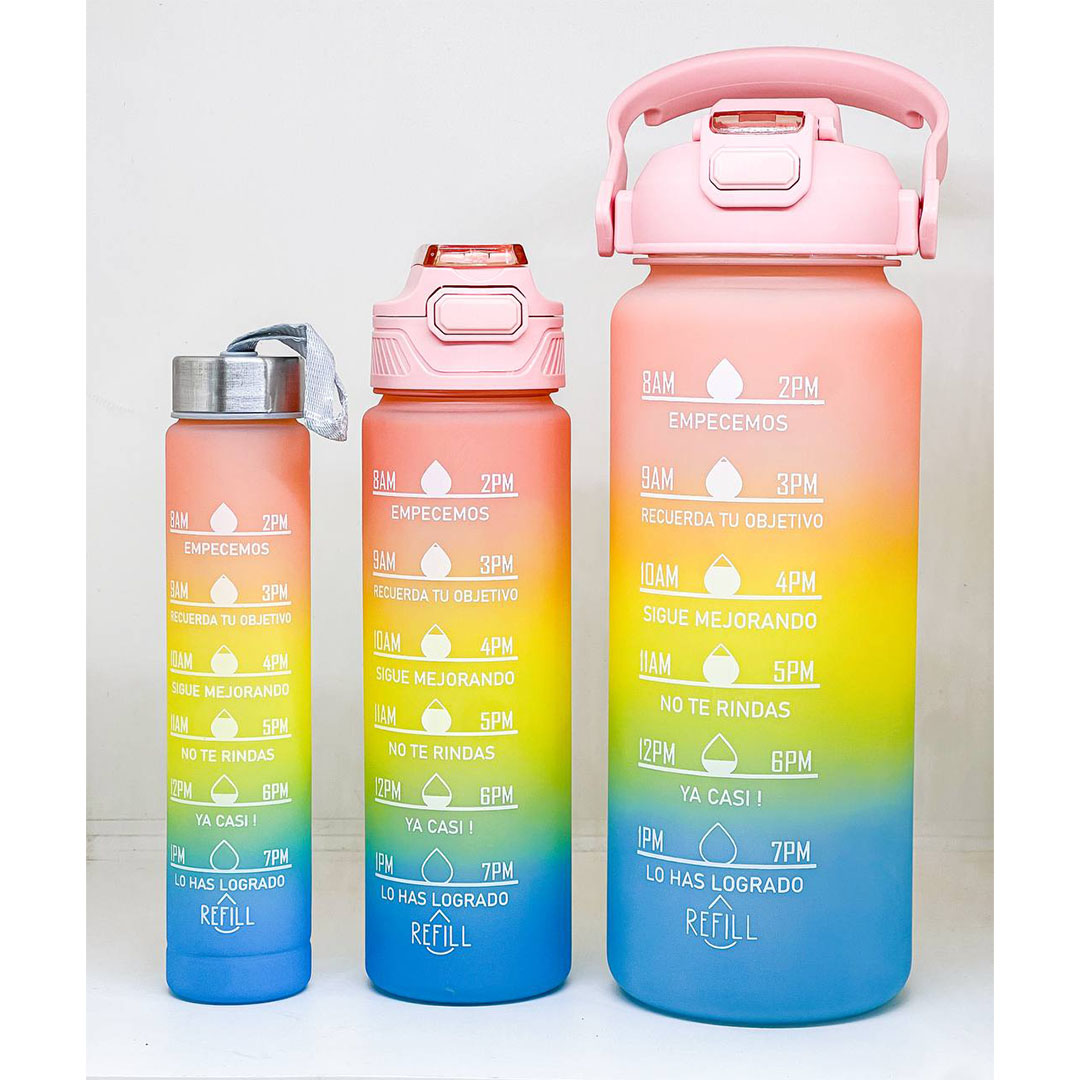 مجموعة زجاجات مياة احجام مختلفة - متعدد الألوان