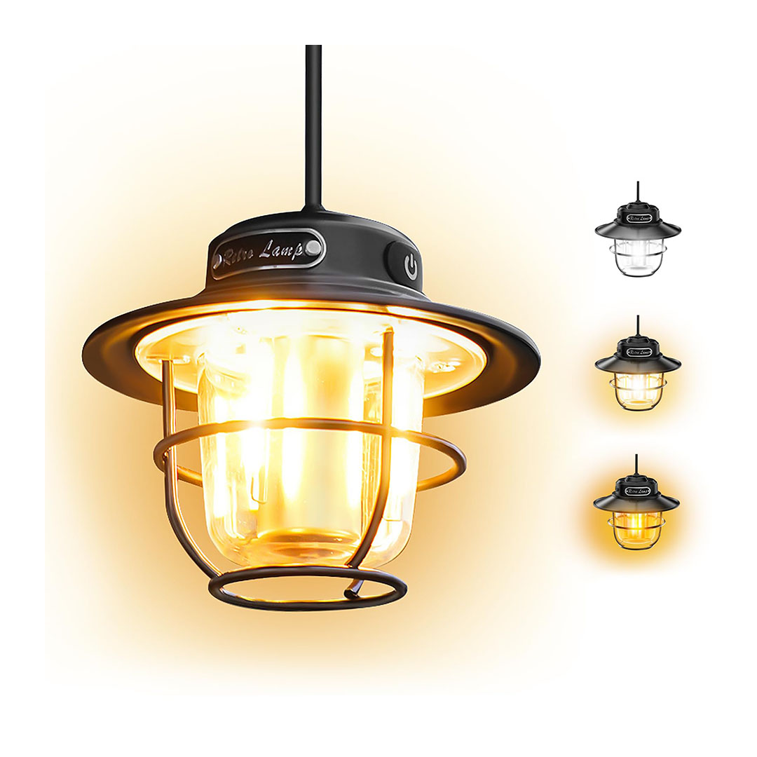 فانووس تخييم قابل لإعادة الشحن - أسود