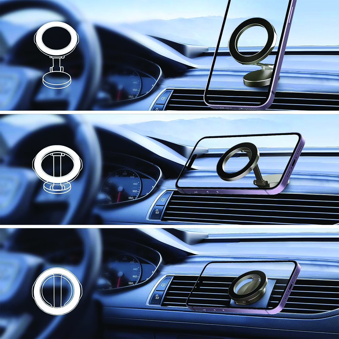 حامل مغناطيسي وشاحن لاسلكي للعربيه - فضي