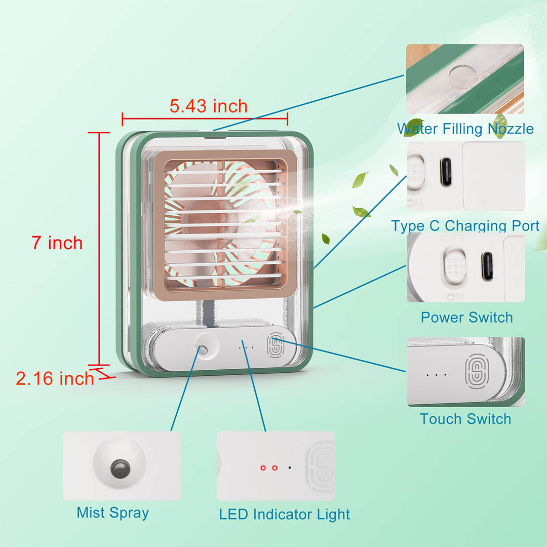 مروحة مكتب صغيرة مع رذاذ معطر - أخضر