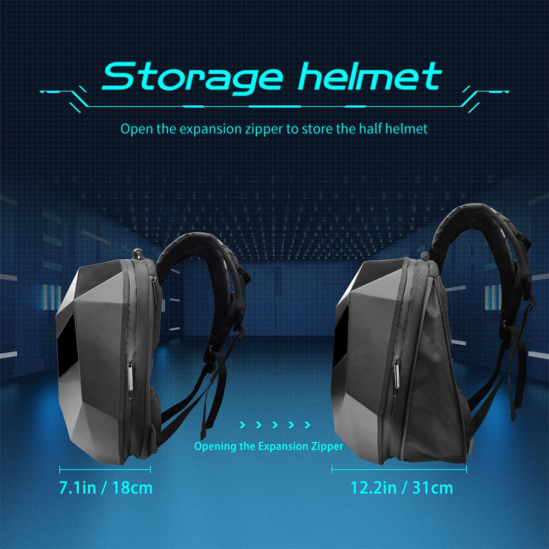 شنطة ظهر للدراجة النارية باضاءة LED قابلة للبرمجة - أسود