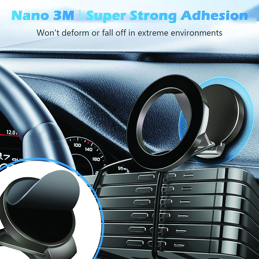 حامل مغناطيسي وشاحن لاسلكي للعربيه - فضي