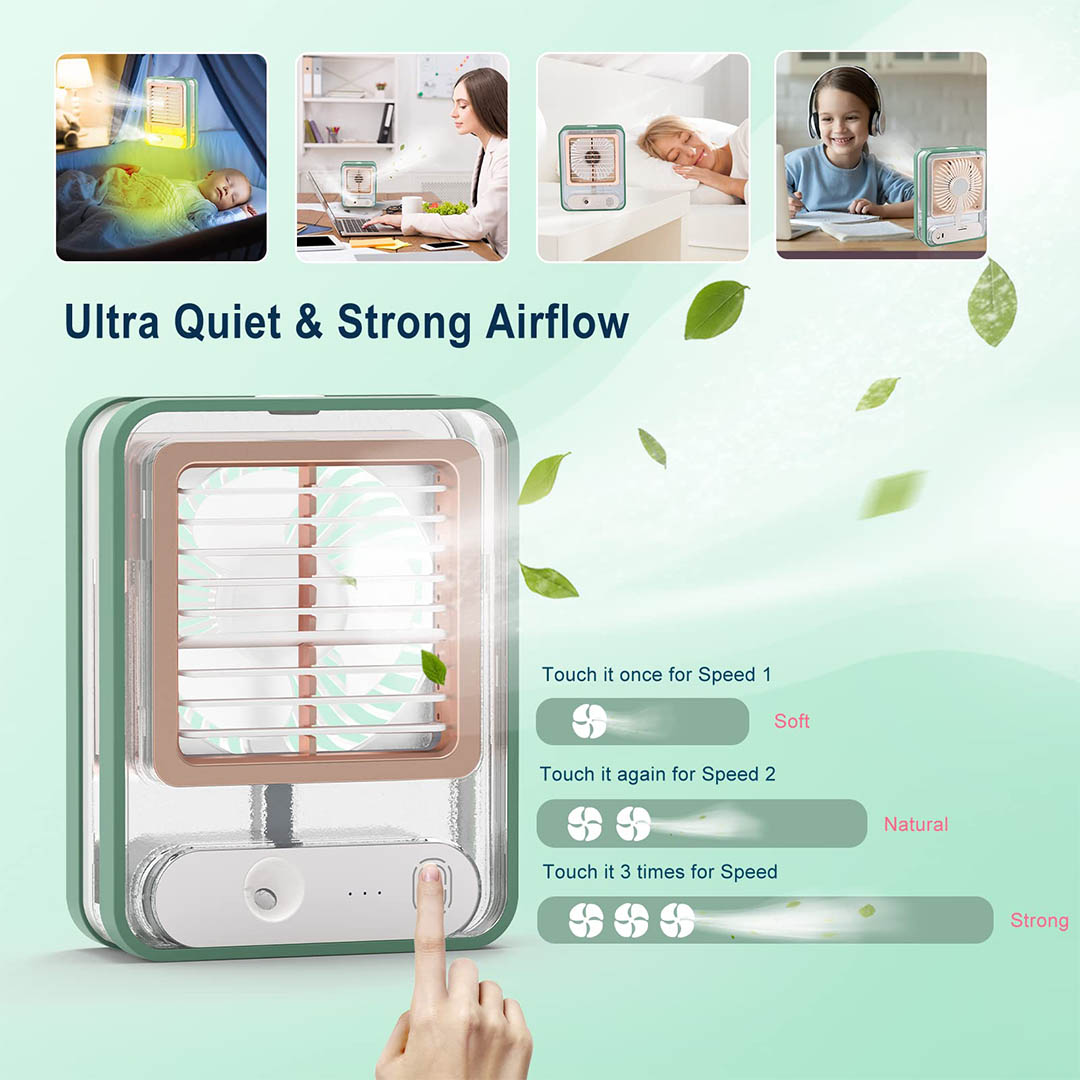 مروحة مكتب صغيرة مع رذاذ معطر - أخضر