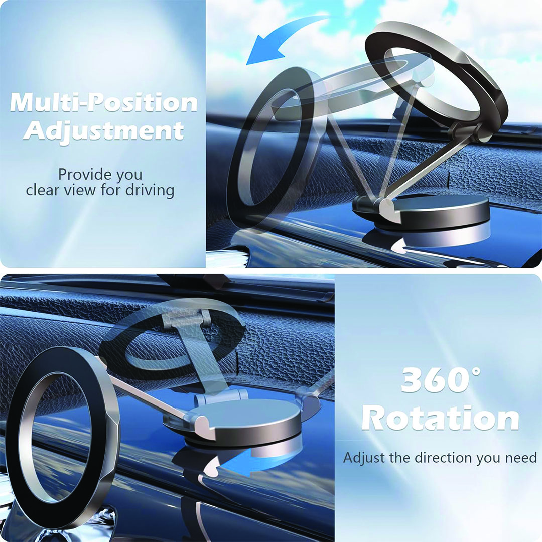 حامل مغناطيسي وشاحن لاسلكي للعربيه - فضي