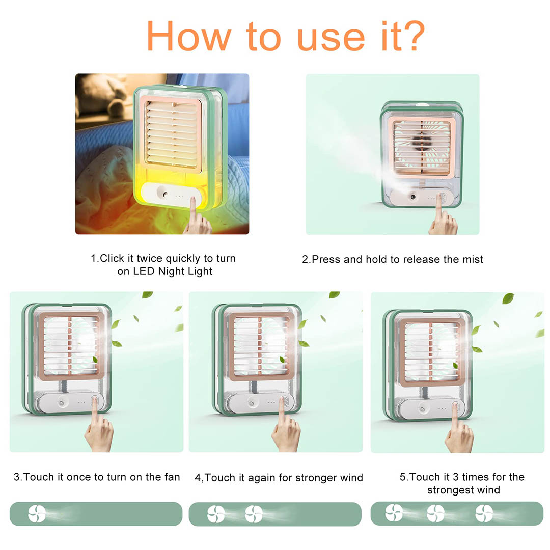 مروحة مكتب صغيرة مع رذاذ معطر - أخضر