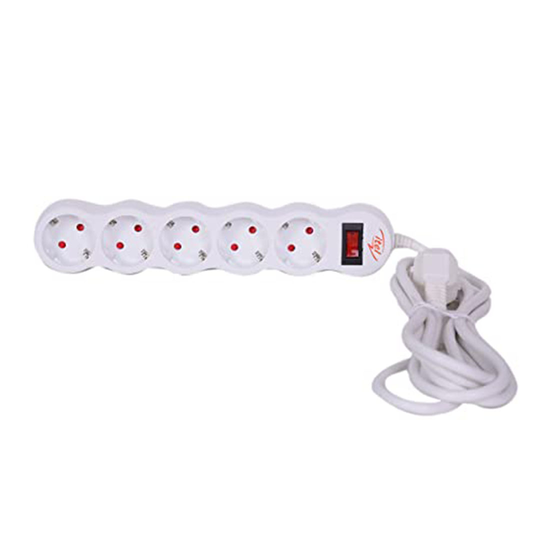 وصلة كهرباء itel بـ5 منافذ ومفتاح تشغيل - أبيض