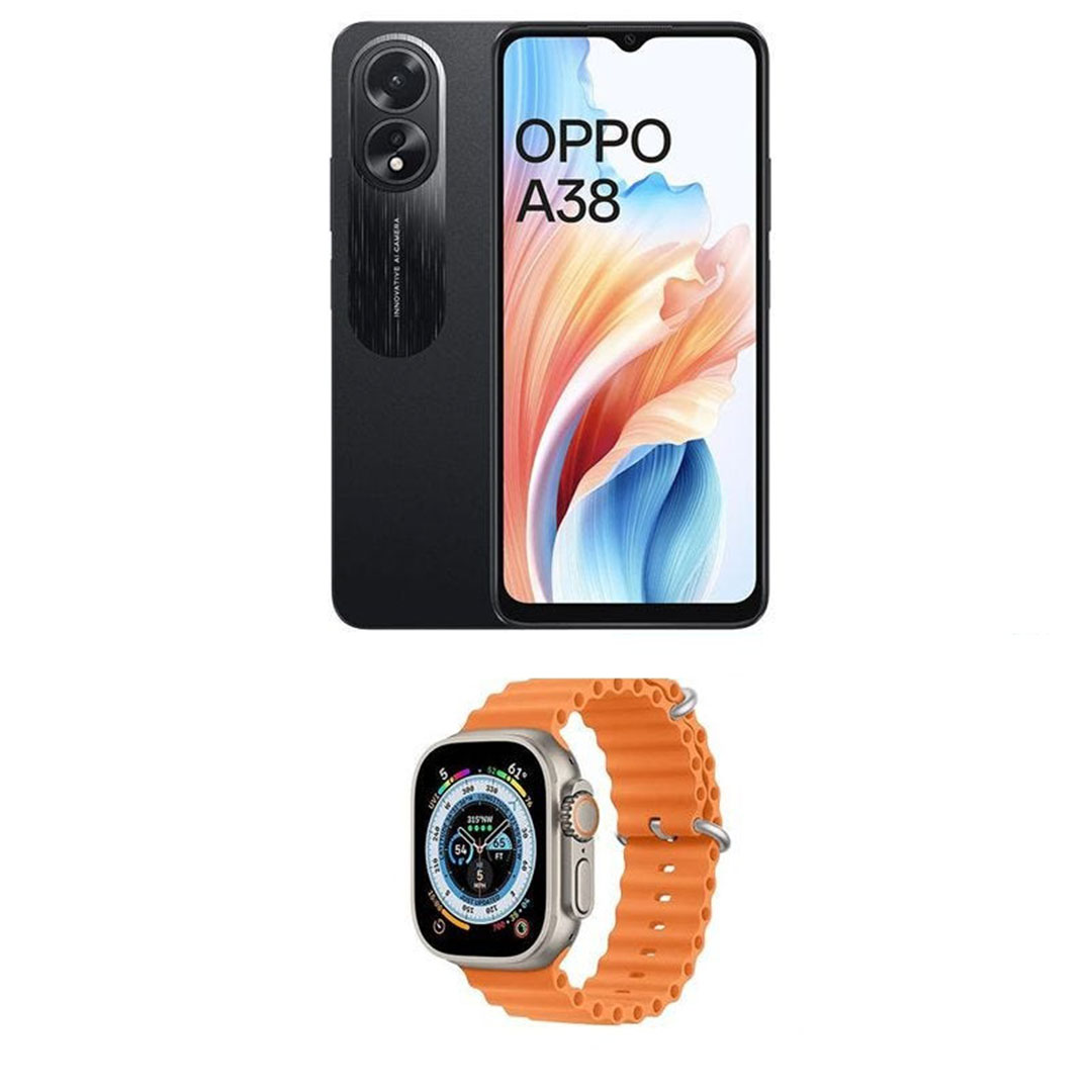 اوبو A38 رينو - 128/4 جيجا - بشريحتين - 4G - أسود -ساعة سمارت هدية - tb-055