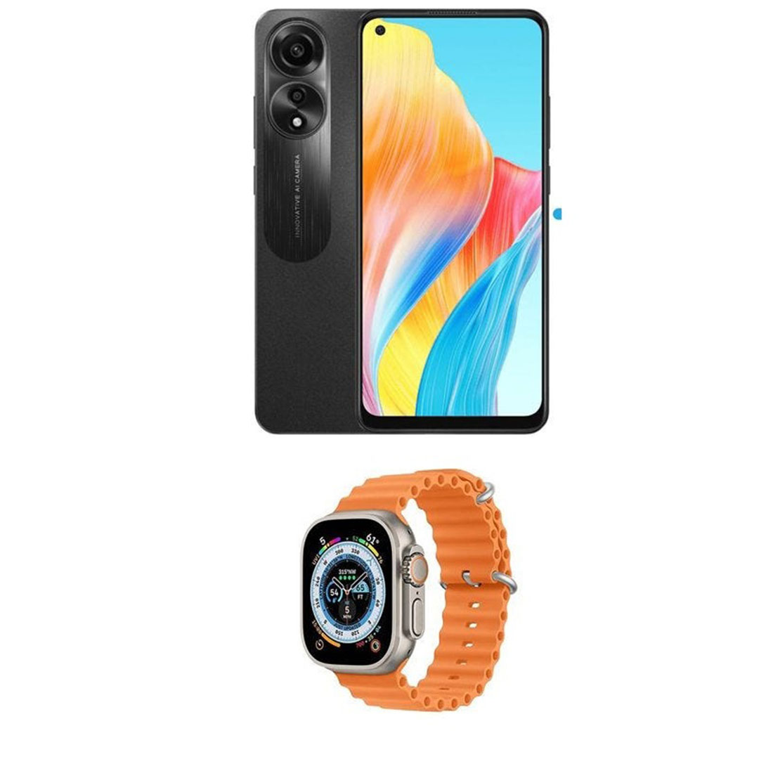 اوبو A38 رينو - 256/8 جيجا - بشريحتين - 4G - أسود -ساعة سمارت هدية - tb-055