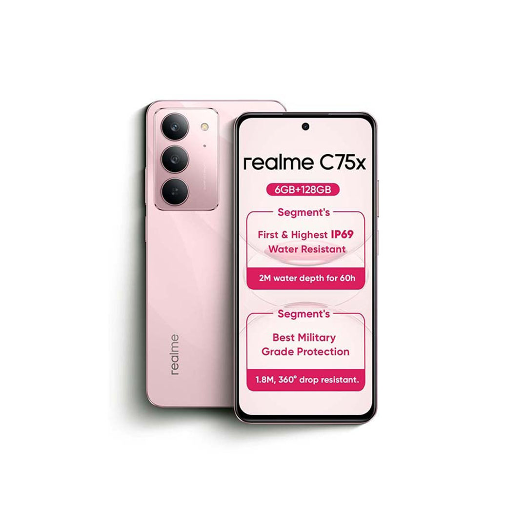 ريلمى C75X - رامات 6 جيجا - 128 جيجا بايت - بشريحتين - 4G - بينك - سماعة أذن لا سلكية هدية