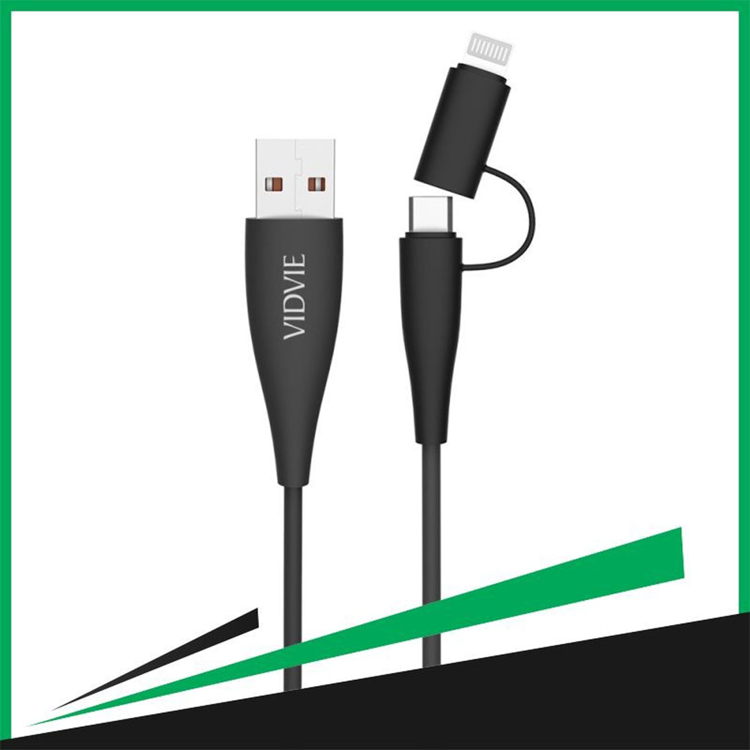 كابل شاحن 2*1 - Type-C/Lightning/USB - أسود