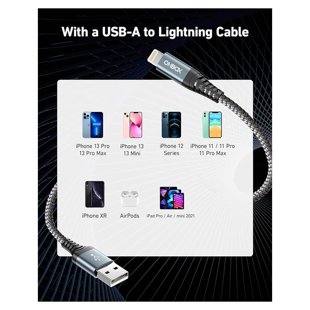 كابل شحن سريع USB/Lightning - 3 متر - رمادي