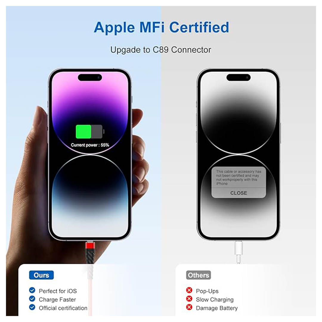 كابل شحن سريع USB/Lightning - 3 متر - أحمر