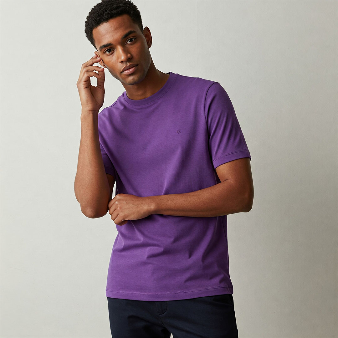 تيشرت بيزك قطن رجالي - بنفسجي