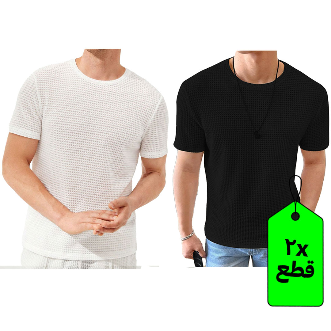 تيشيرت بسكوته أوفر سايز - 2 قطعة - أسود/أبيض