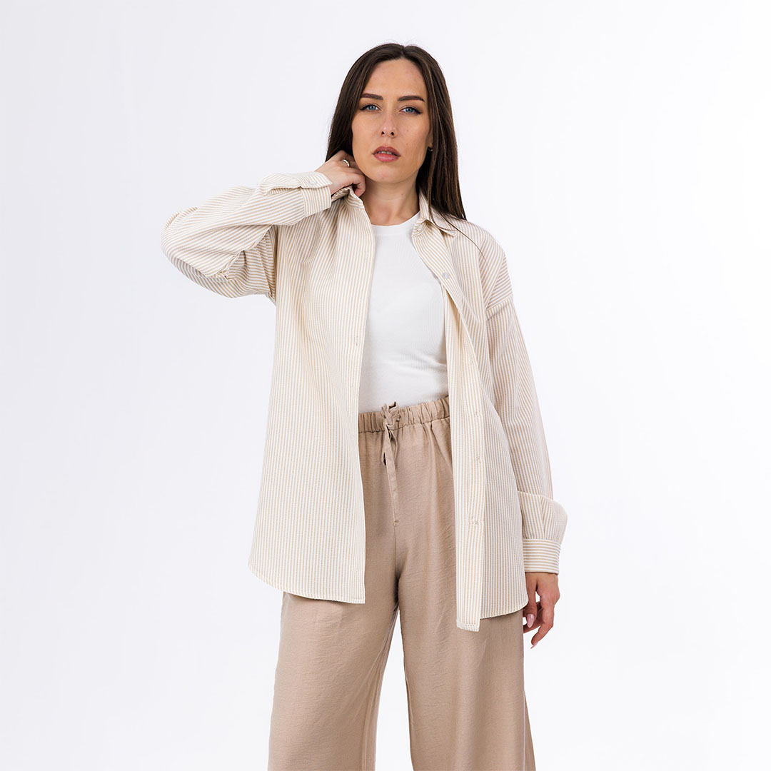 قميص صيفي مخطط حريمي - بيج