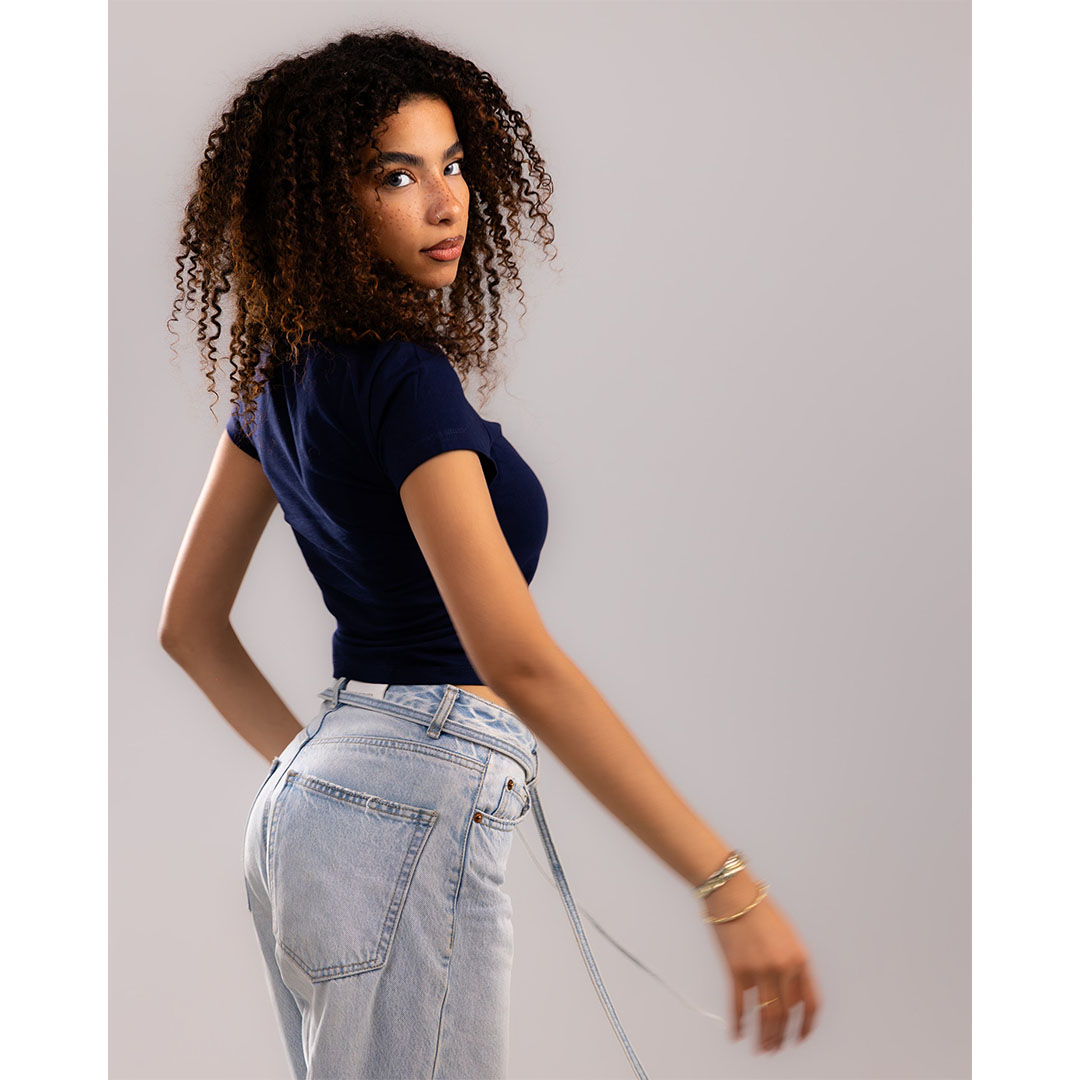 توب قصير حريمي قطن - كحلي