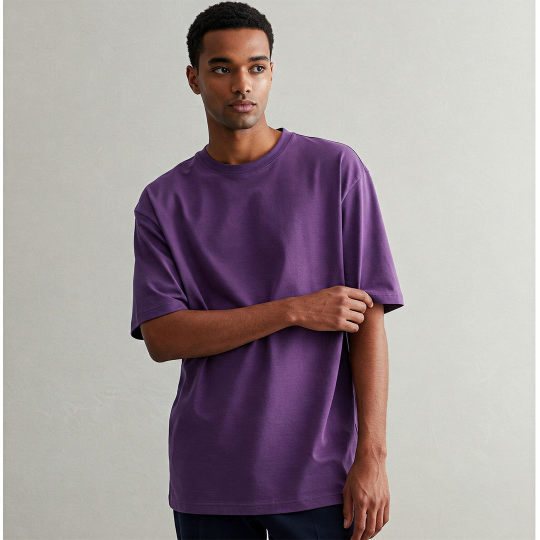 تيشرت أوفرسايز قطن رجالي - بنفسجي