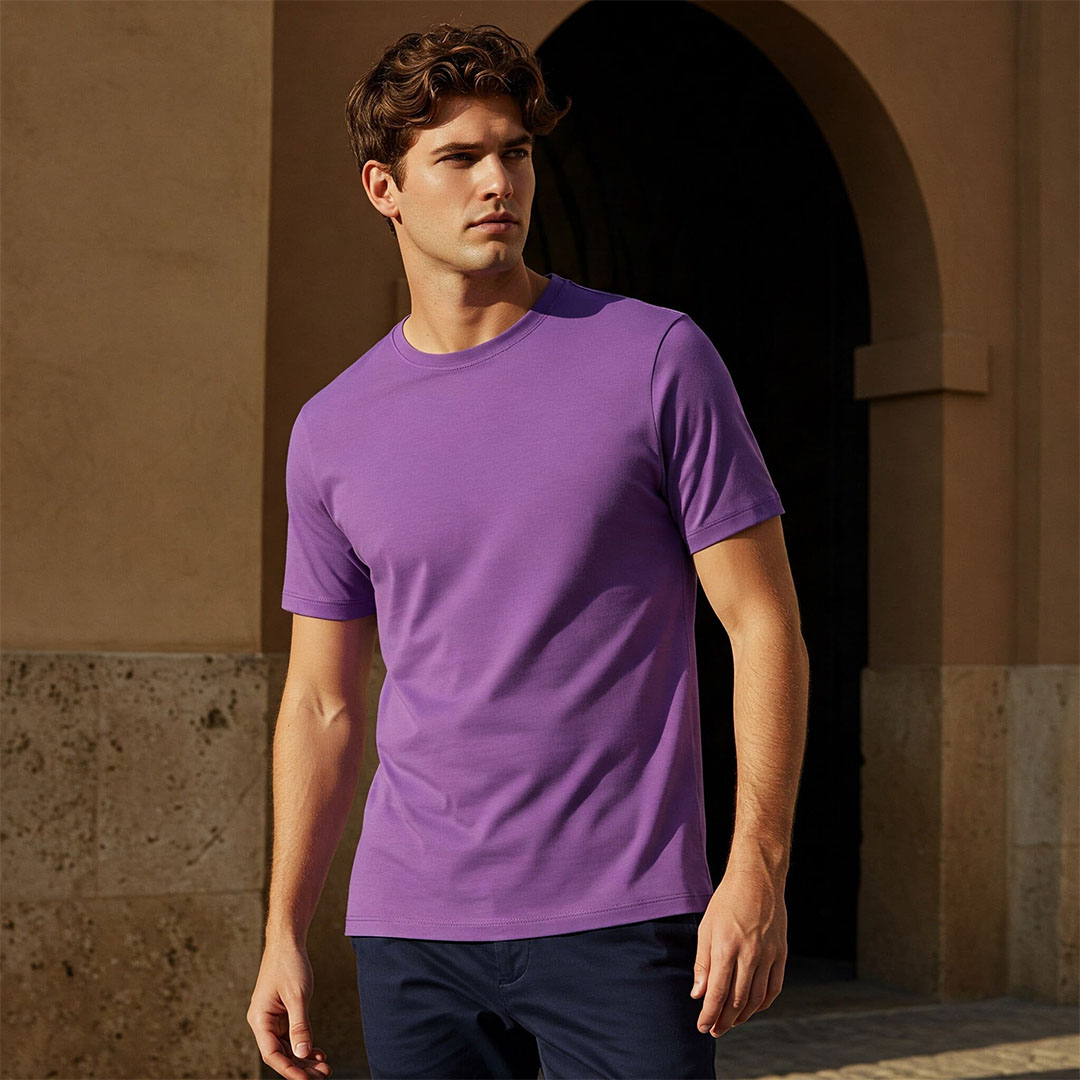 تيشرت بيزك قطن رجالي - بنفسجي