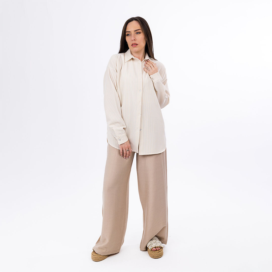 قميص صيفي مخطط حريمي - بيج