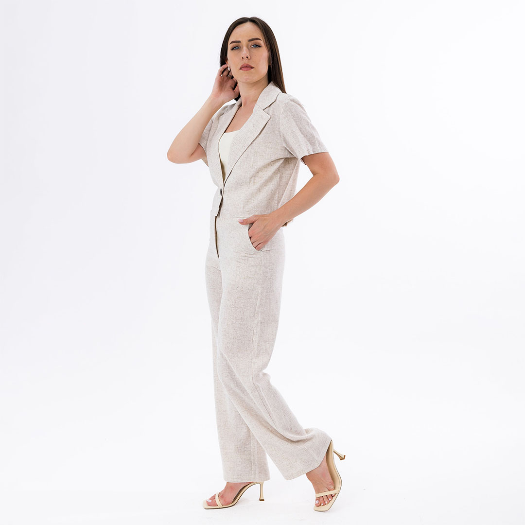 سوت حريمي بنطلون وجاكيت - 2 قطعة - بيج