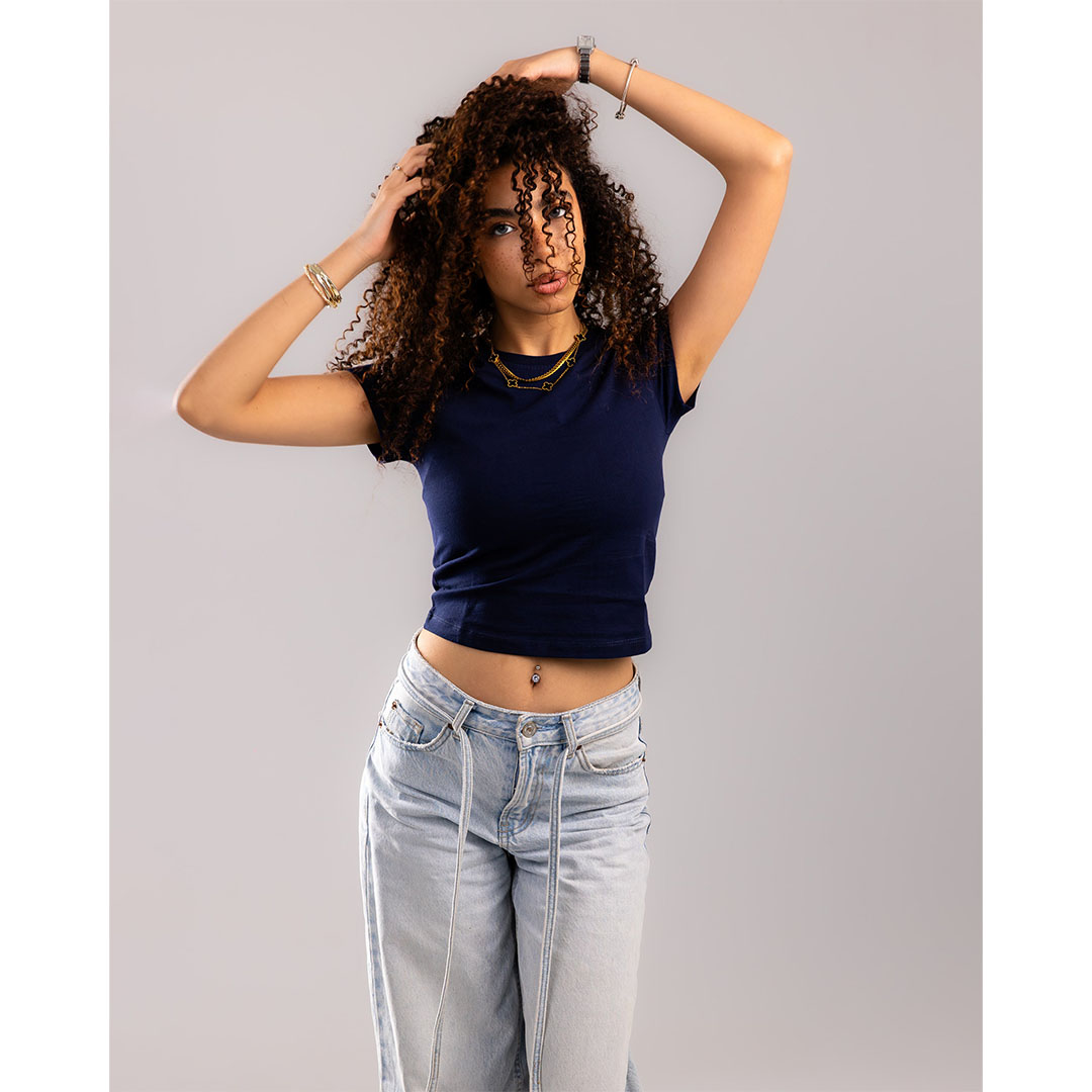 توب قصير حريمي قطن - كحلي