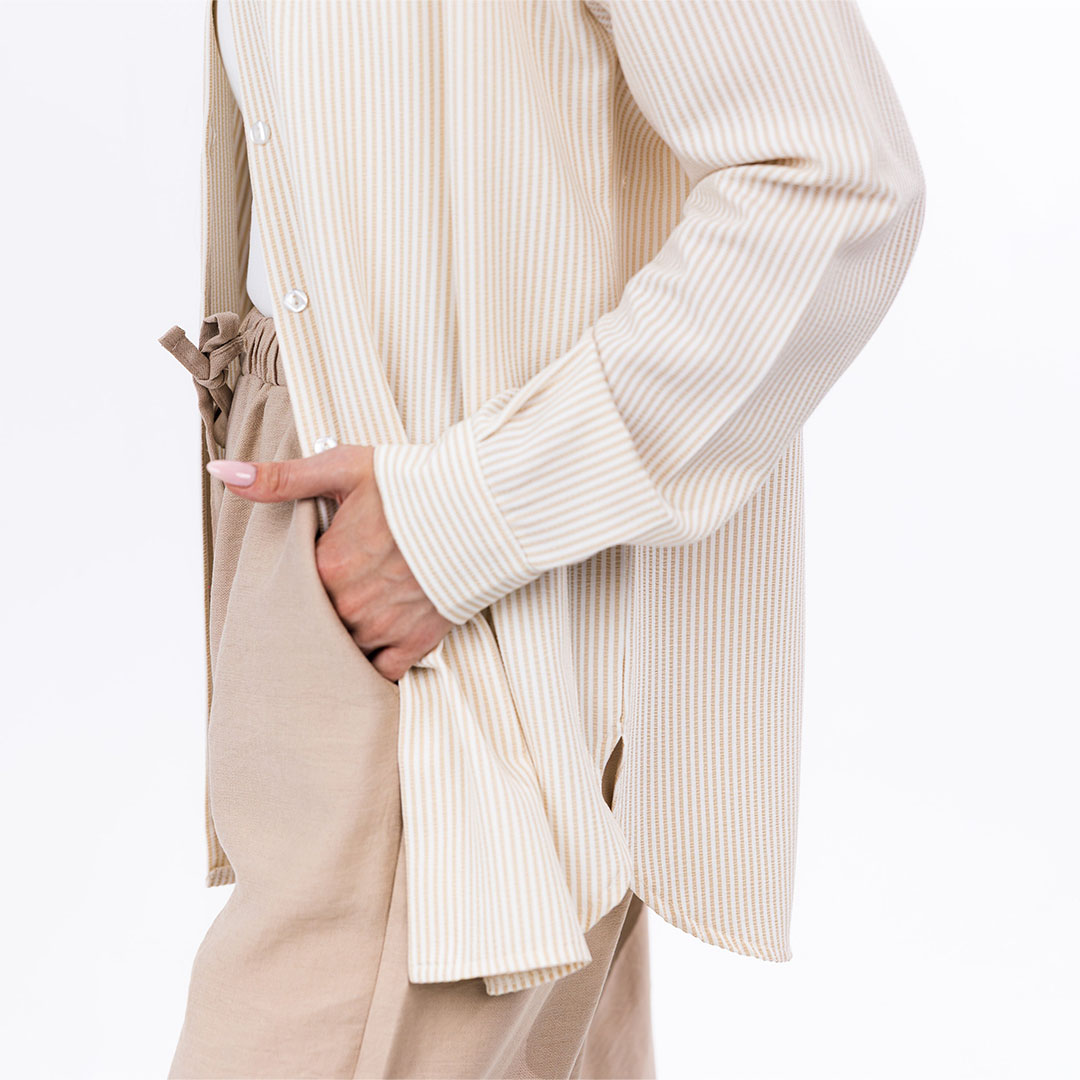 قميص صيفي مخطط حريمي - بيج