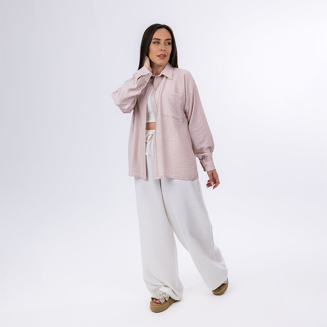 قميص حريمي كتان - أبيض