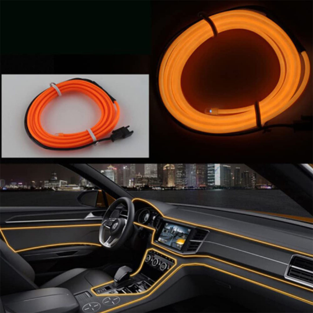 شريط ليد داخلي للسيارة - 3 متر - أصفر
