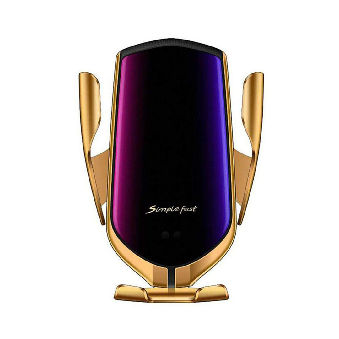 حامل موبايل و شاحن سيارة لاسلكي بتقنية الشحن التلقائي - 10وات - فضي