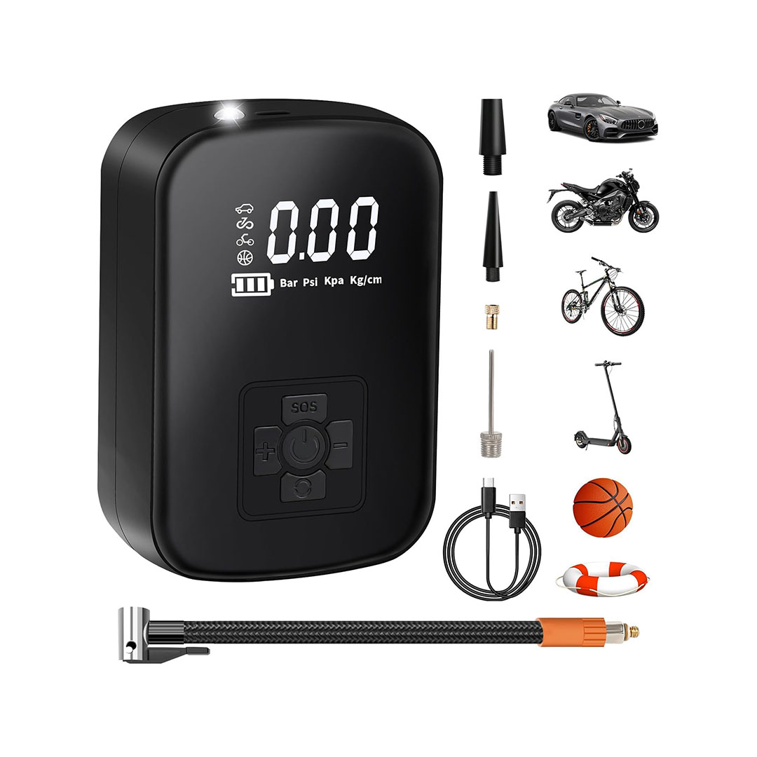 منفاخ اطارات السيارة ديجيتال قابل للشحن - أسود