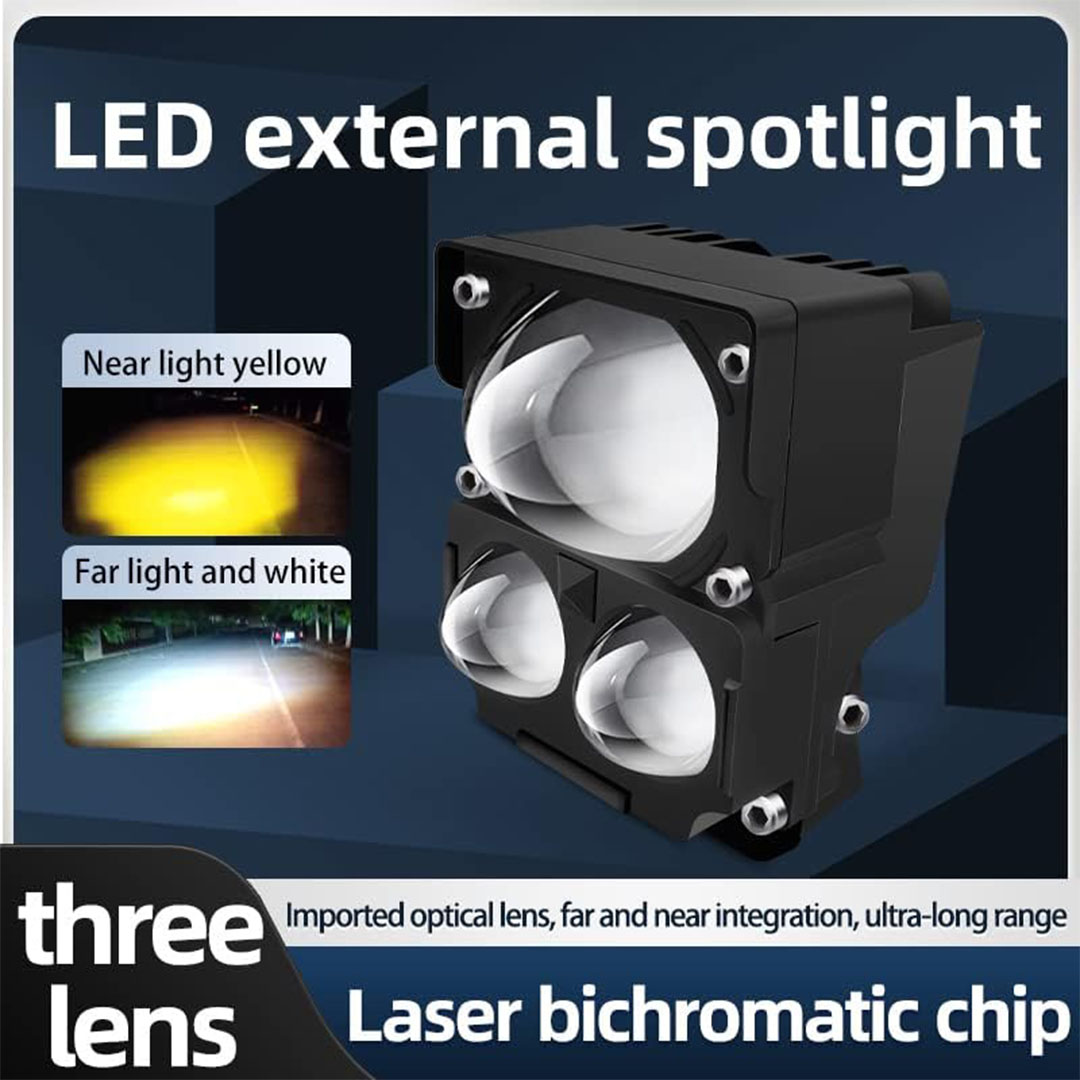 كشاف LED خارجي للموتسيكلات والسيارات بإضاءة مزدوجة (أبيض / أصفر)