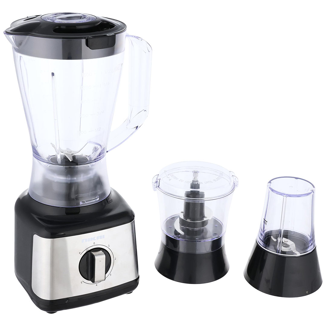 خلاط نيكاي 3*1 - 500 وات - سيلفر - (كابة+مطحنة+خلاط)